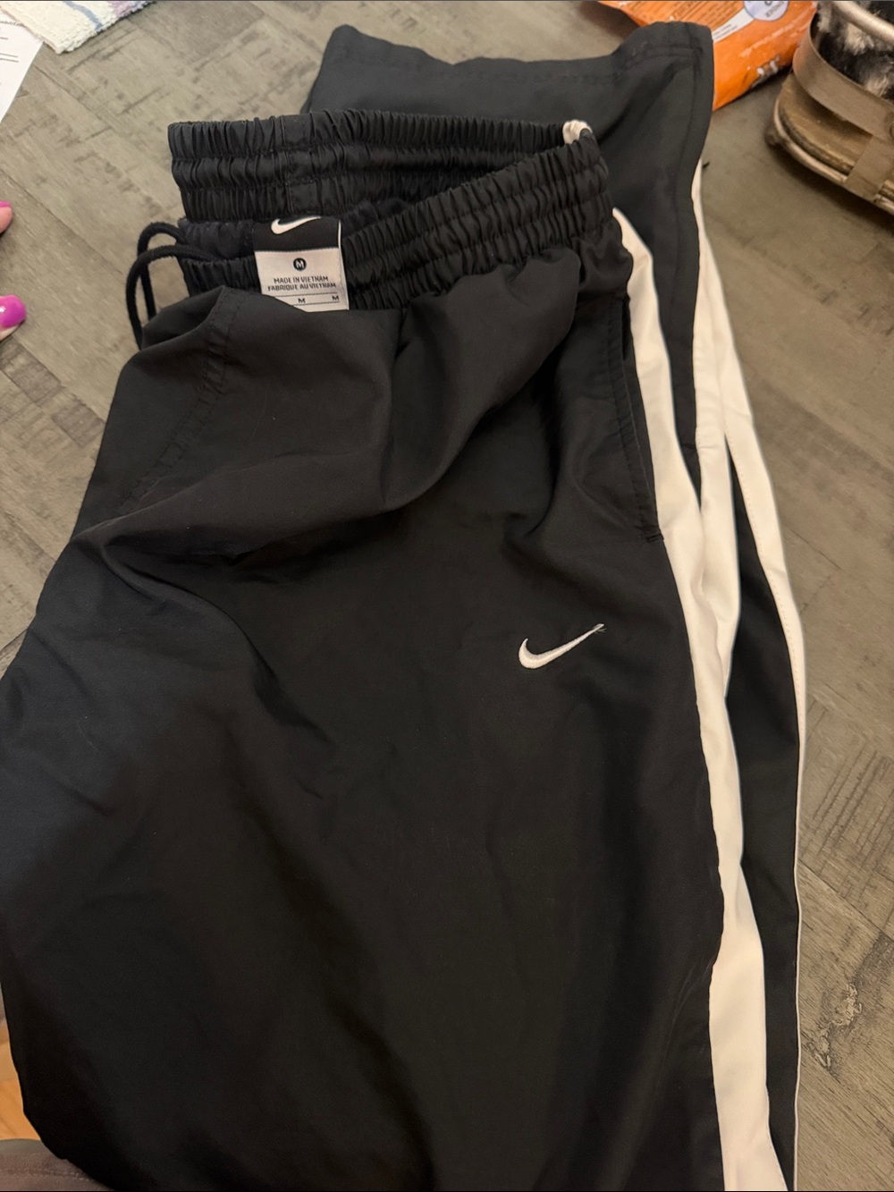 Nike Black Lined Joggers with White Side Stripes - women size medium